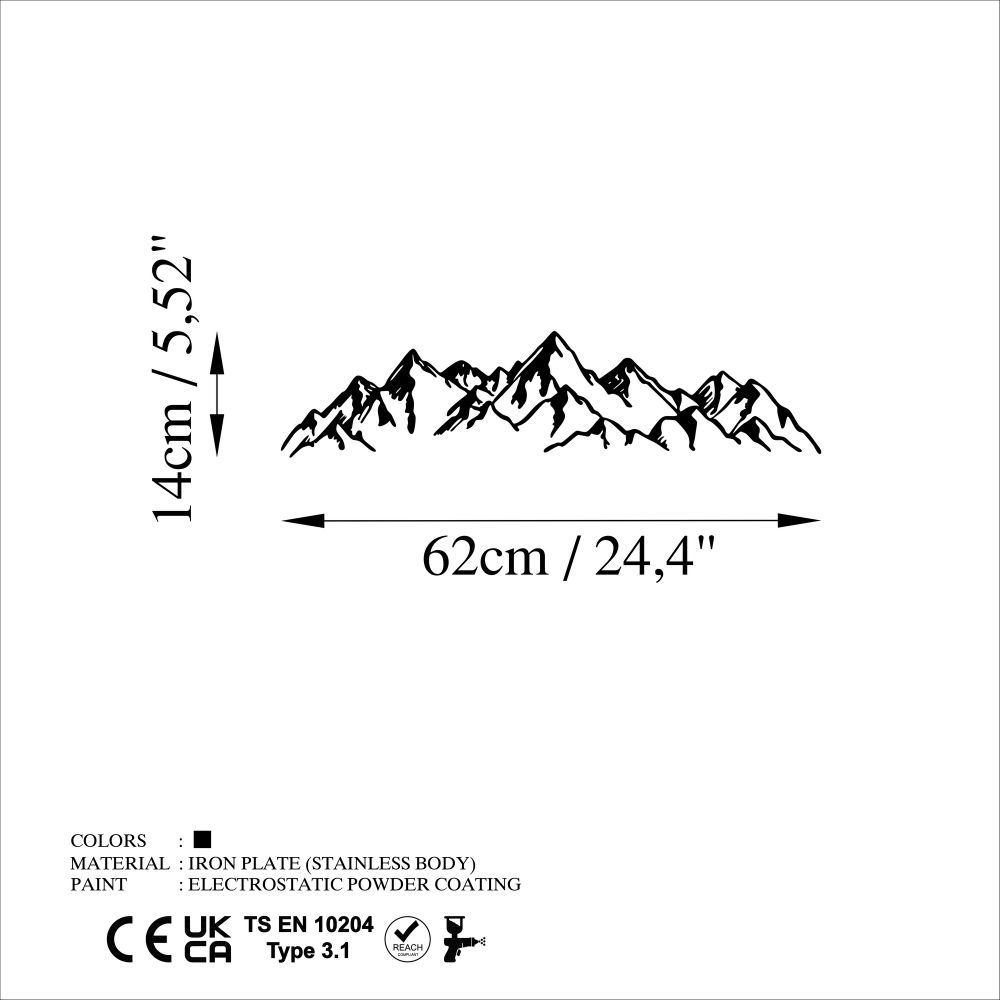 Decorative metal wall accessory Mountain View - 1, colour: black slika 6