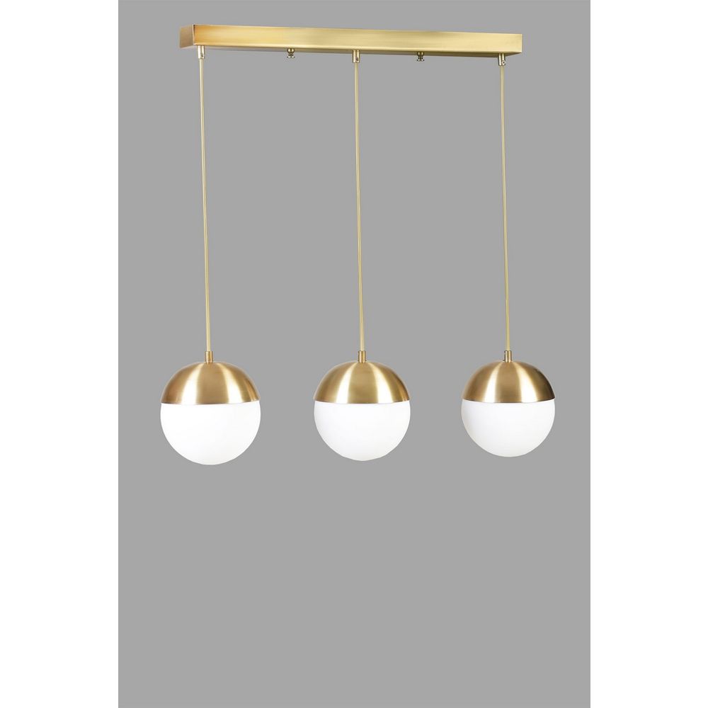 Küre 3 Lü Sıralı Eskitme Beyaz Camlı Sarkıt Gold Luster slika 2