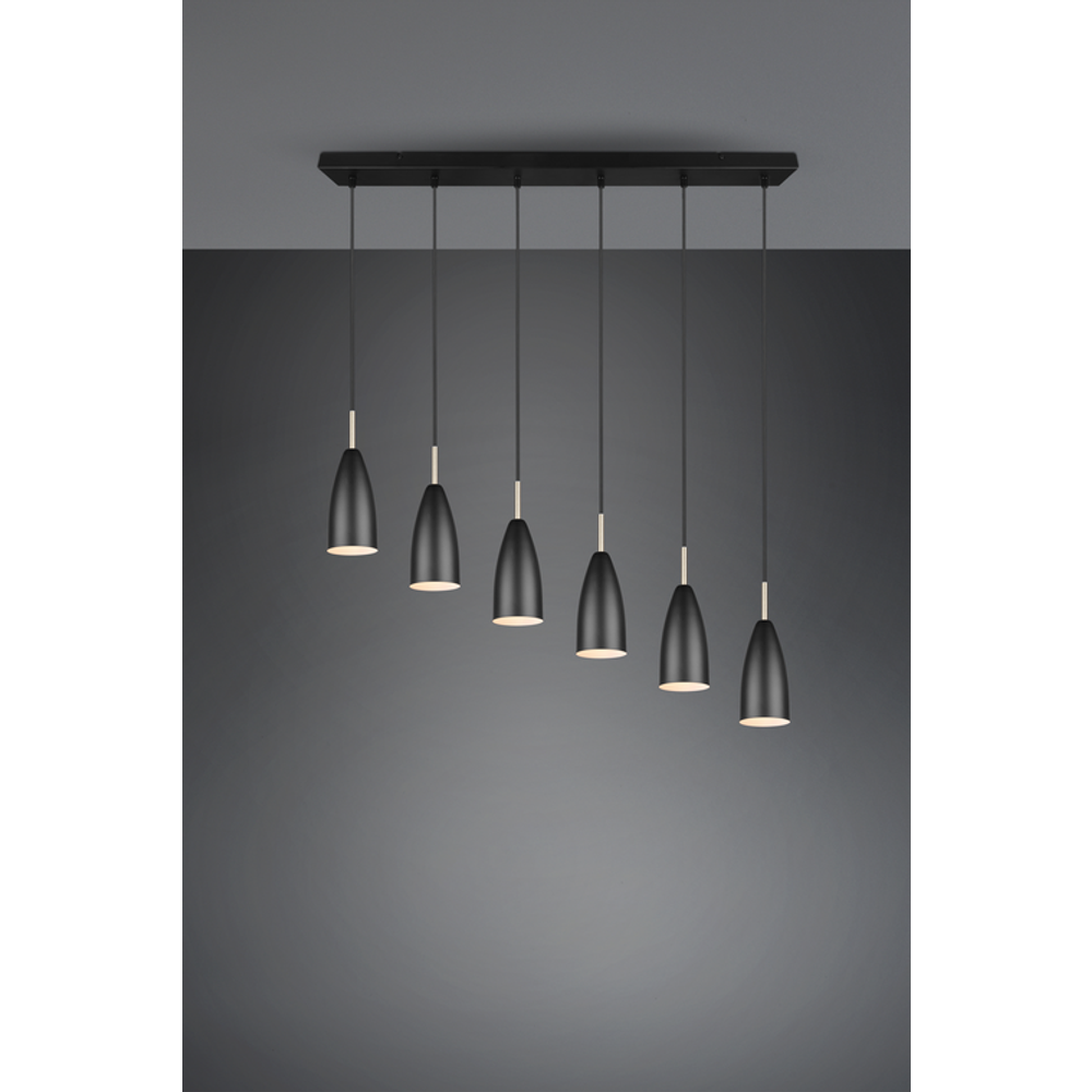Trio Lighting luster FARIN – crno-mat, 6 × E14, podesiva visina, 90 cm slika 1
