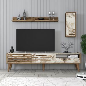 TV Komoda Valensiya - Orah, Bijela, Mramor Orah/Bijela/Mramor