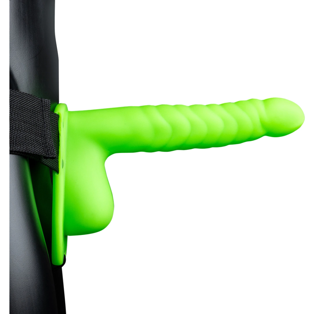 Joj! by Shots Rebrasti šuplji strap-on s kuglicama koji svijetli u tami - 8 / 21 cm slika 4
