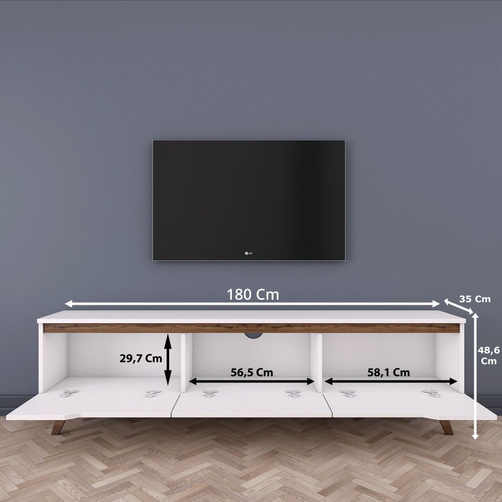 TV stalak D1 - 794 bijeli s orahovim detaljima slika 11