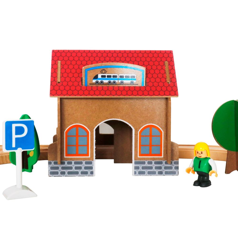 Kinder Home Drveni željeznički set - Pruga sa vozićem i dodacima slika 7