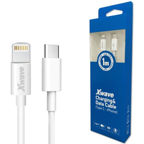 Xwave Kabl USB Tip-C za IPHONE-1M 3A,lightning aluminium,PVC beli slika 1