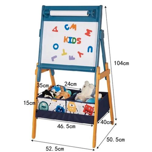 Kinder Home Dečija Drvena Tabla Sa Magnetima, Za Učenje, Crtanje I Skladištenje Plavo-Žuta slika 6