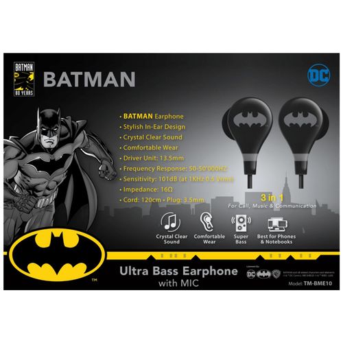 DC Slušalice sa mikrofonom, Batman, 3.5 mm - BATMAN Ultra Bass Earphone with Mic slika 5