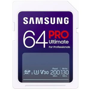 Samsung MB-SY64S/WW SD Card 64GB, PRO Ultimate, SDXC, UHS-I U3 V30, Read up to 200MB/s, Write up to 130 MB/s, for 4K and FullHD video recording