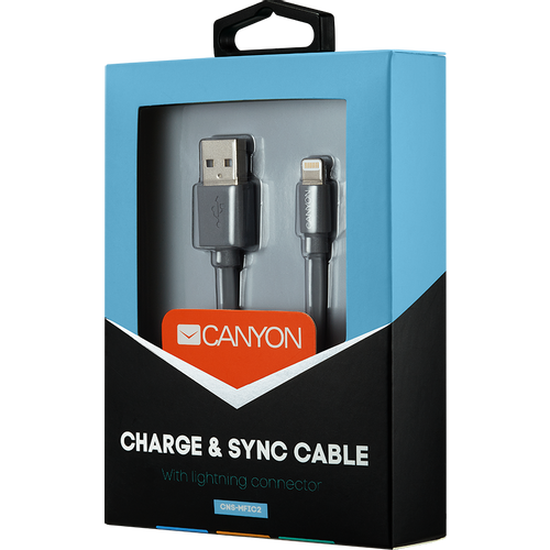 CANYON Charge &amp; Sync MFI flat cable, USB to lightning, certified by Apple, 1m, 0.28mm, Dark gray slika 3