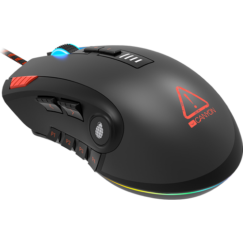 CANYON,Gaming Mouse with 12 programmable buttons, Sunplus 6662 optical sensor, 6 levels of DPI and up to 5000, 10 million times key life, 1.8m Braided cable, UPE feet and colorful RGB lights, Black, size:124x79x43.5mm, 148g slika 4