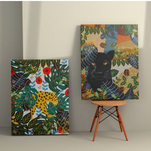 Višebojna dekorativna slika na platnu, 2KNV4248 - 50 x 70 (2 komada) (džungla, leopard, panter)