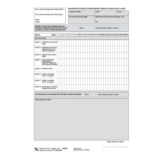 1-06-23/06 MJESEČNO IZVJEŠĆE O PROVEDENOJ ZDRAVSTVENOJ NJEZI U KUĆI; Blok 100 listova, 21 x 29,7 cm slika 2