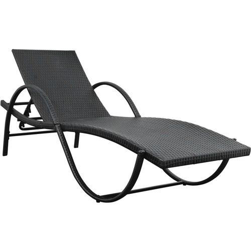 Ležaljka za sunčanje s jastukom i stolom poliratan crna slika 36