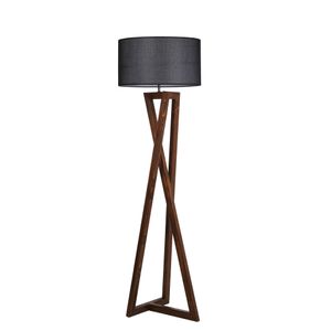 Opviq Podna lampa MAČKA smeđe- crno, drvo- platno, promjer 45 cm, visina 166 cm, E27 60 w, Maçka Ceviz Ahşap Lambader Silindir Hasır Siyah Abajurlu