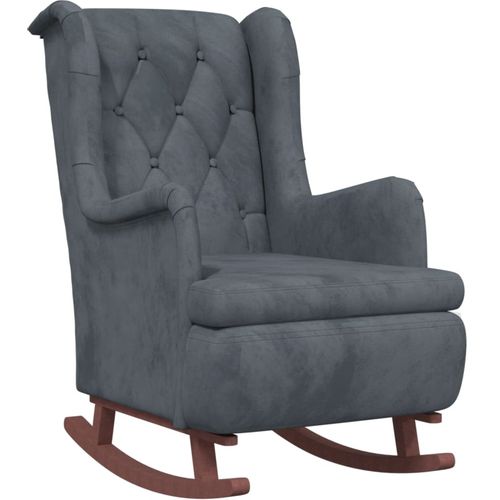 Fotelja s nogama za ljuljanje od kaučukovca tamnosiva baršun slika 10