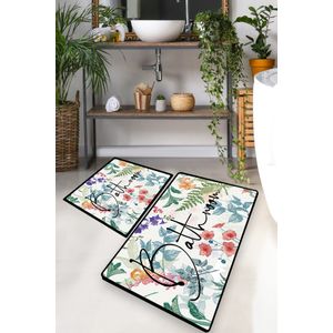 Green In Flower Multicolor Bathmat Set (2 Pieces)