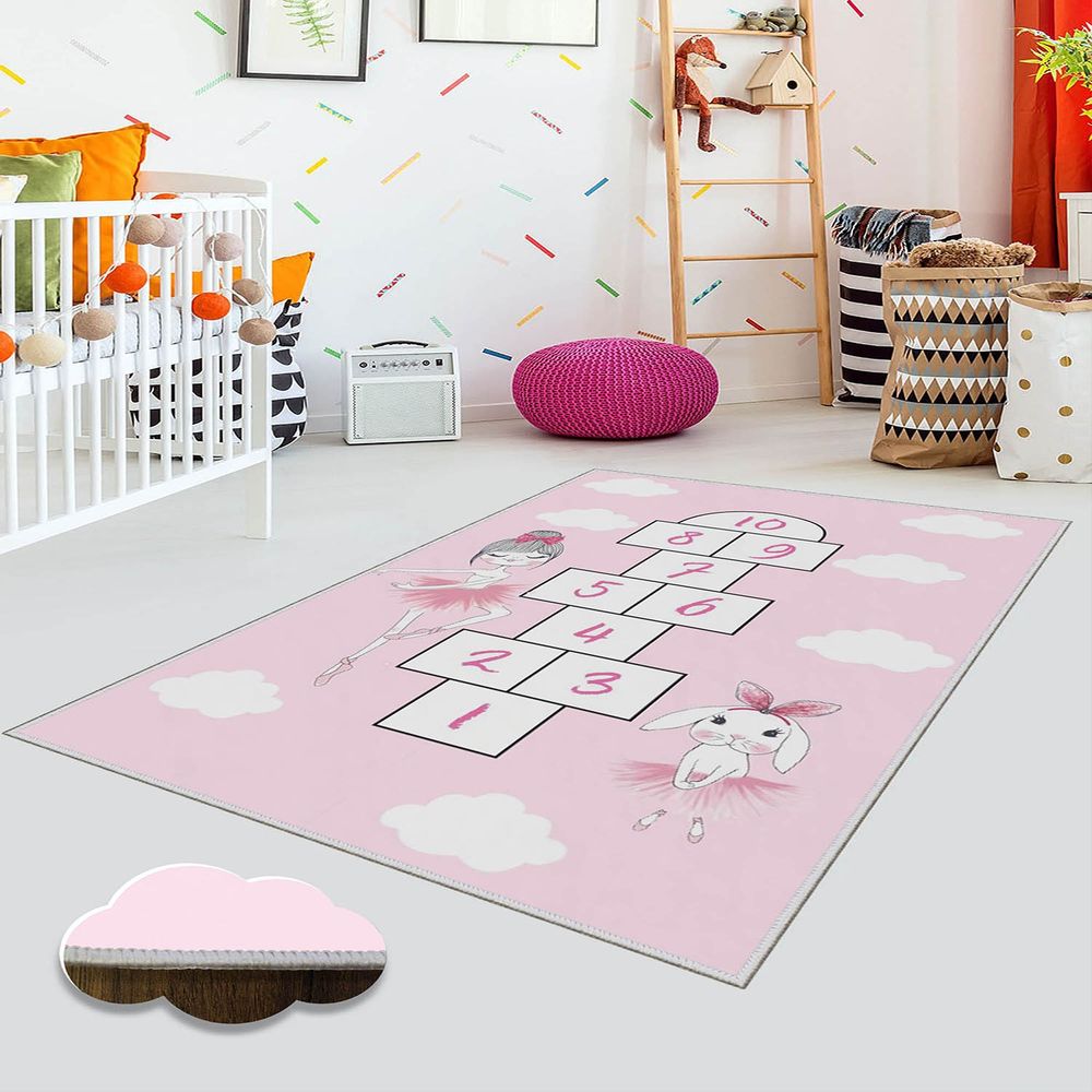 Dječiji tanki tepih– motivi balerine i školica (120 x 180 cm)(Eexfab746), roze- površina DIGITALNI PRINT slika 1