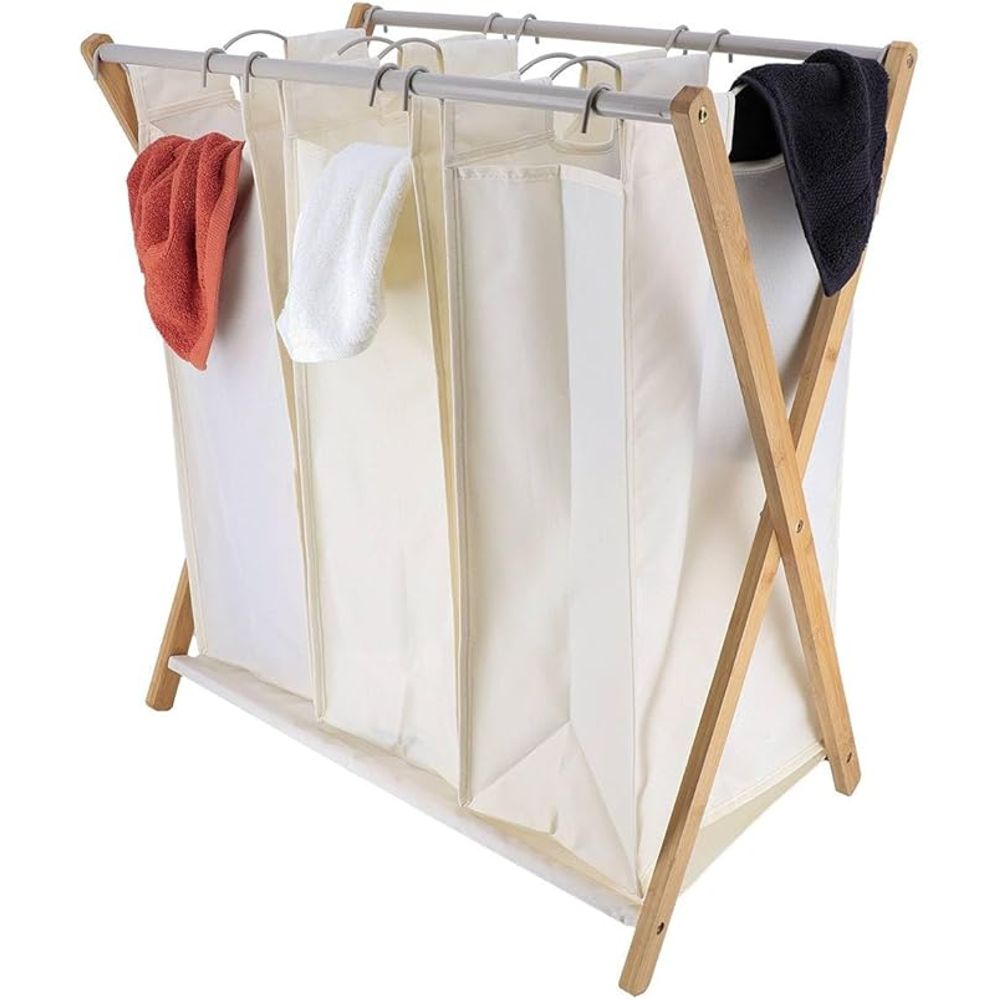 Tendance sklopiva košara za rublje s 3 odjeljka, struktura metal/bambus, natural slika 3