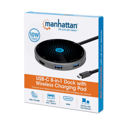 Docking station Manhattan 166560 8in1 USB-C - HDMI/3xUSB/CR/PD 60W/bež. punjač   slika 2