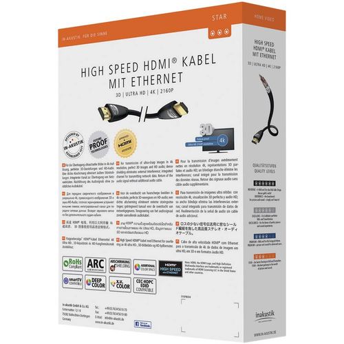 Inakustik HDMI priključni kabel HDMI A utikač, HDMI A utikač 1.50 m crna 00324515 audio povratni kanal (arc), pozlaćeni kontakti, Ultra HD (4K) HDMI HDMI kabel slika 5