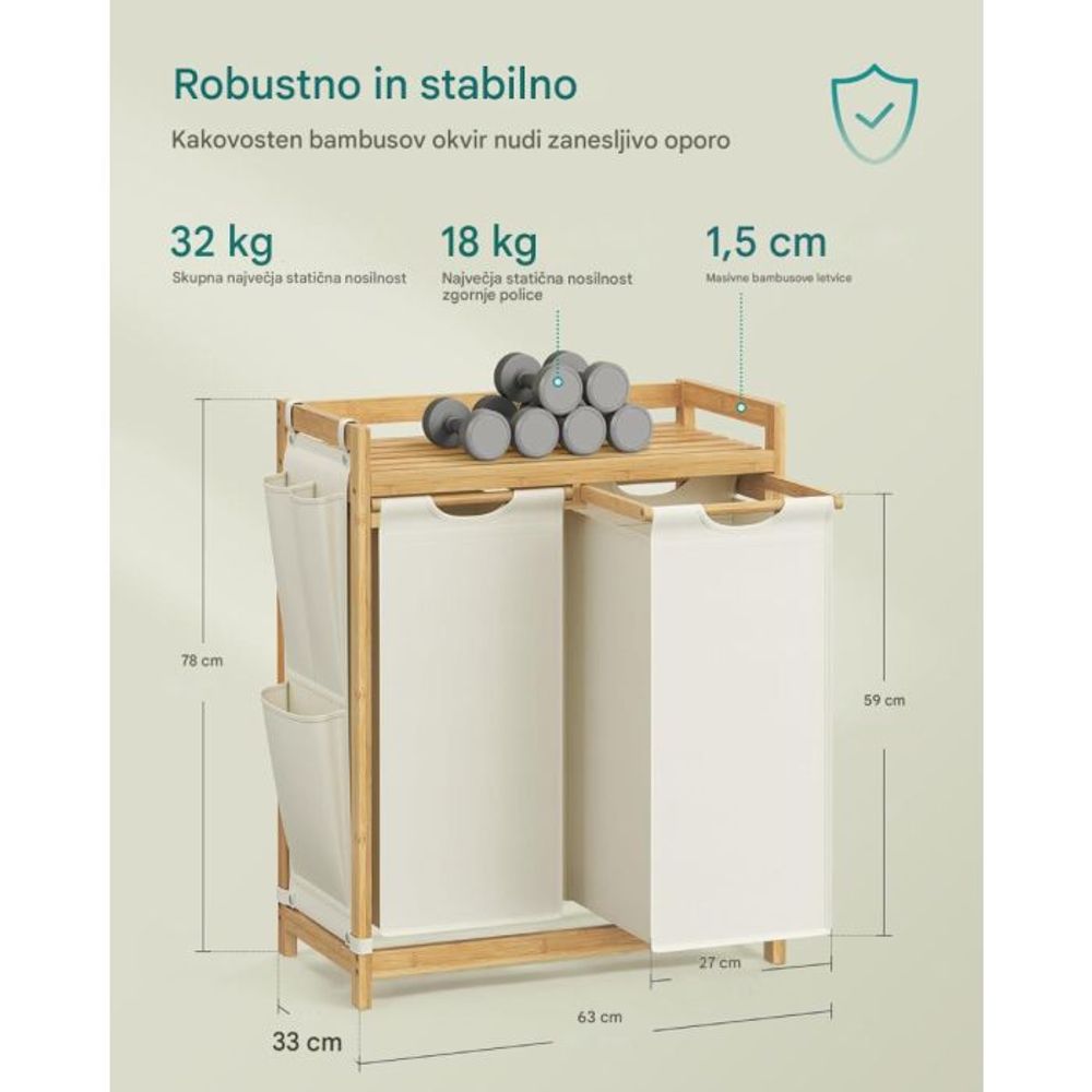 Songmics košara za rublje crna 2/1 100 L slika 6