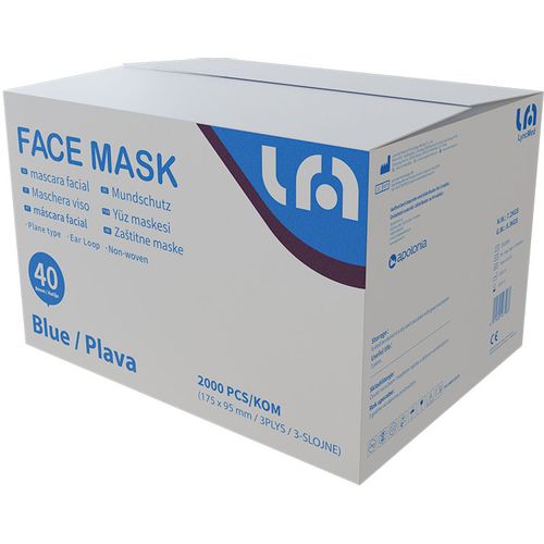 Kirurške maske TIP II, troslojne s gumicom, boja PLAVA - Lyncmed - 2000 kom slika 2