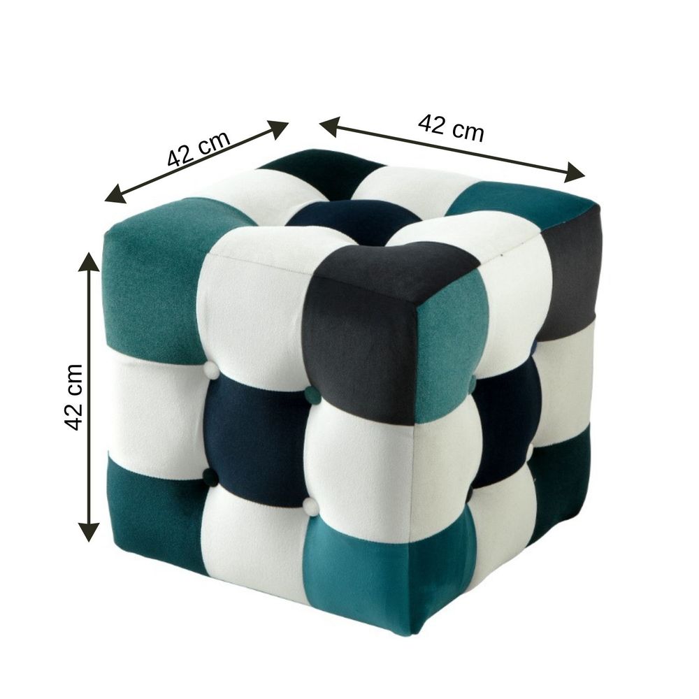 Pouffe Patchwork u Bijeloj, Tamno Plavoj i Tirkiznoj Boji slika 4