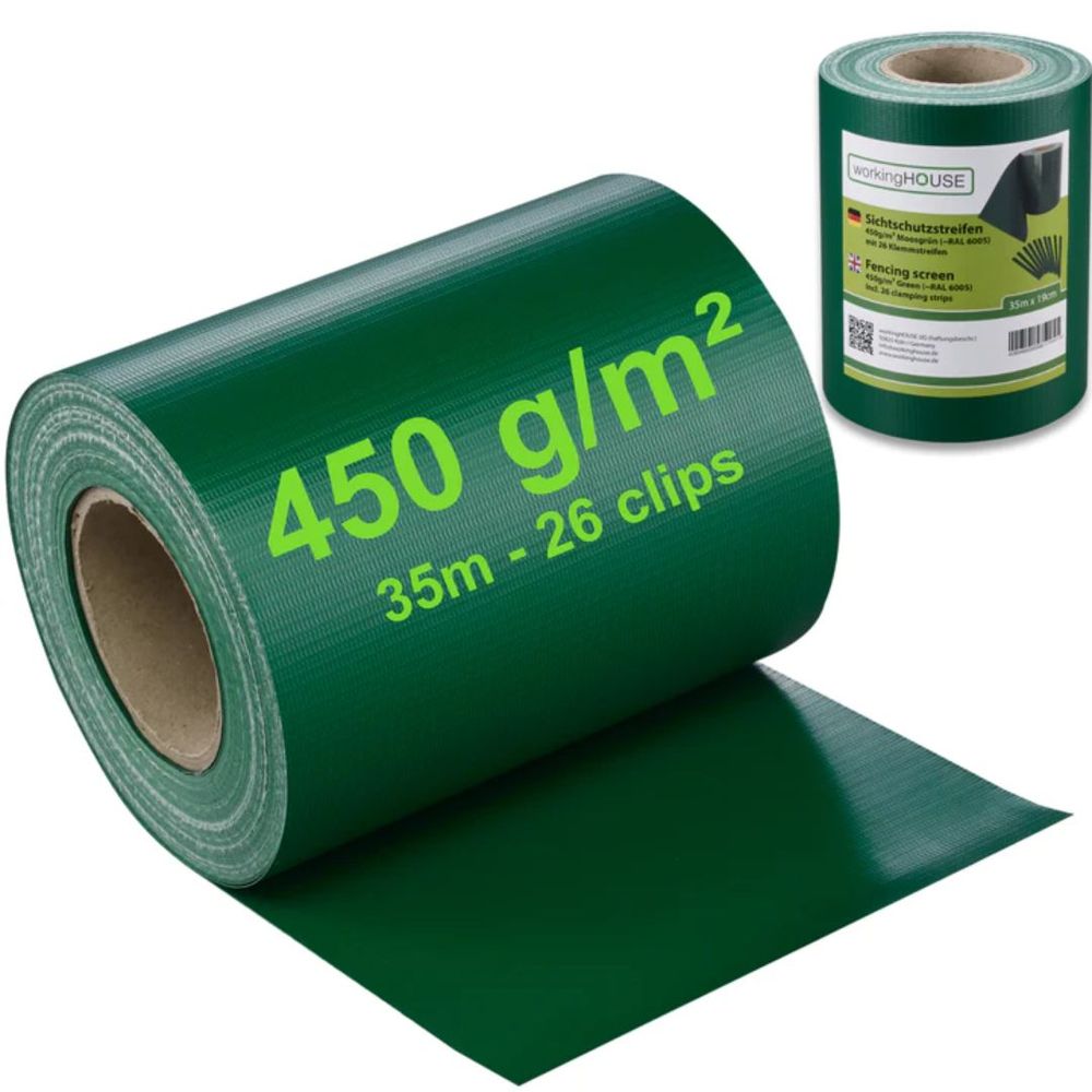 WorkingHouse PVC folija za ograde, 35m x 19cm, 26 zakački, 450 g/m2, zelena slika 3