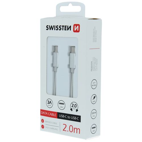 SWISSTEN kabel USB-C/USB-C , platneni, 2 m,srebrni slika 2