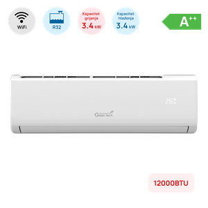 Klima Green Tech 12000BTU, 3.4kW, A++, R32, -22°C ~ 53°C, s grijačem, WiFi, bij.