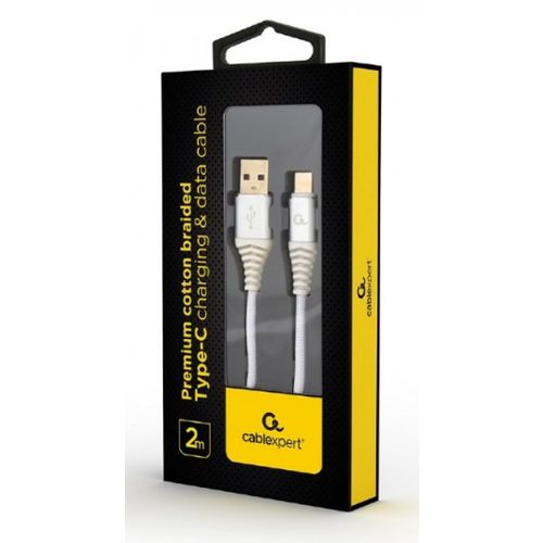 CC-USB2B-AMCM-2M-BW2 Gembird Premium cotton braided Type-C USB charging -data cable,2m, silver/white slika 2