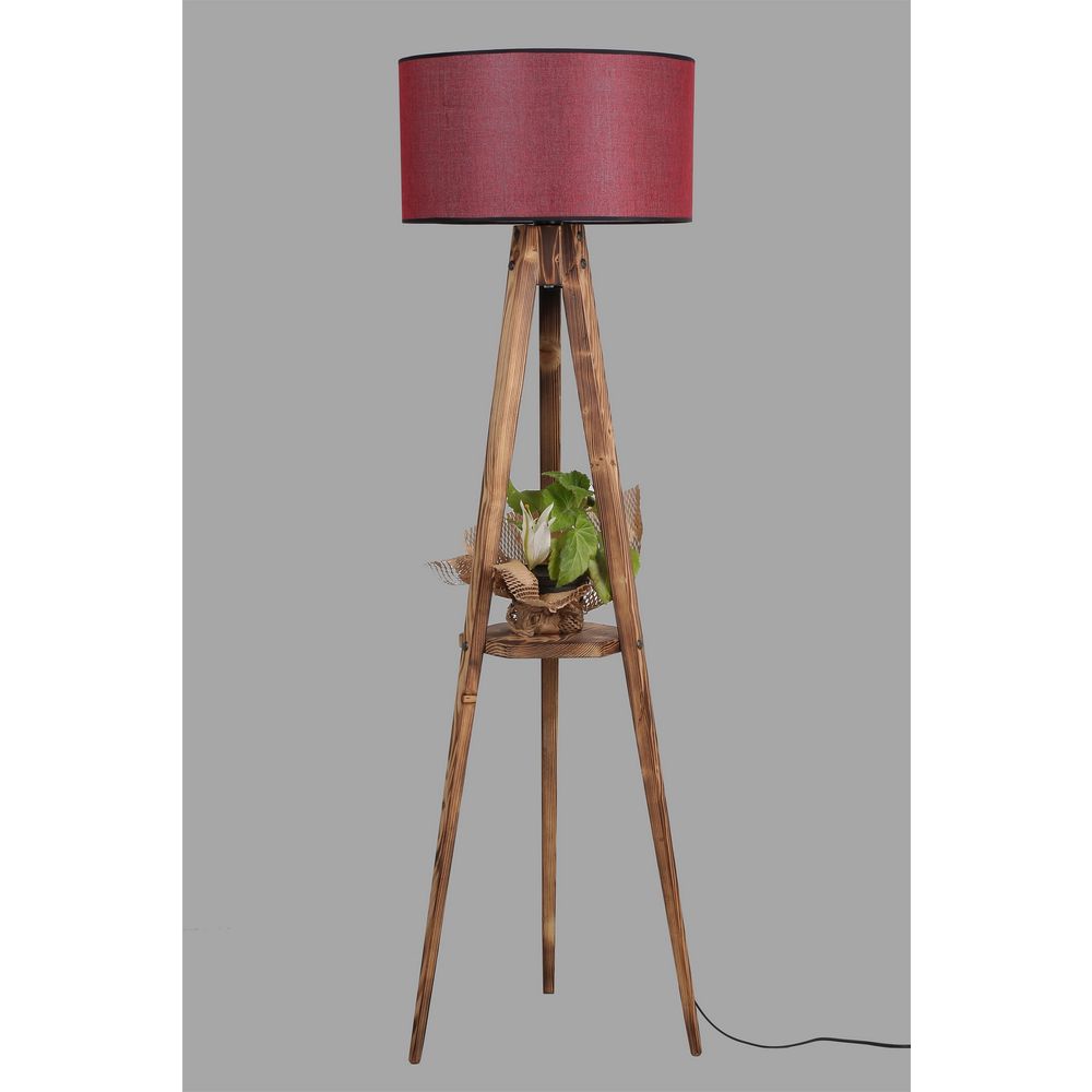 Sehbalı Tripod Yanık Lambader Silindir Hasır Bordo Abajurlu slika 3
