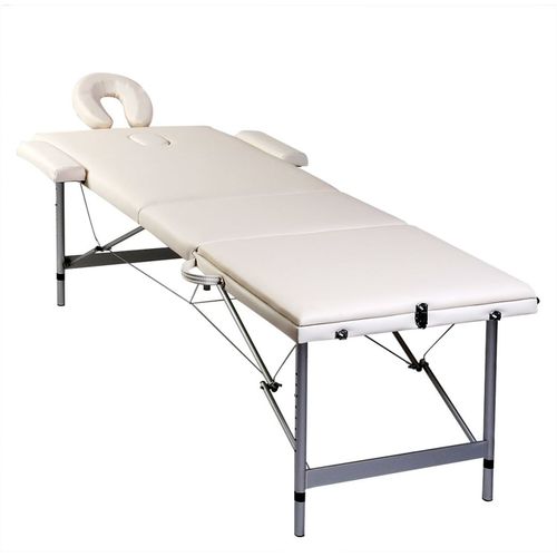 Krem bijeli sklopivi masažni trodijelni stol s aluminijskim okvirom slika 30