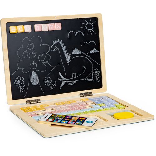 EcoToys edukativni laptop za crtanje 2u1 sa 78 magneta rozi slika 4