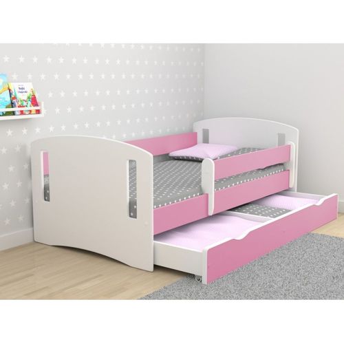 Drveni dečiji krevet Classic 2 sa fiokom - rozi - 160x80 cm slika 1