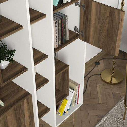 Woody Fashion Polica za knjige, Bijela boja Orah, Leonda - White, Walnut slika 4