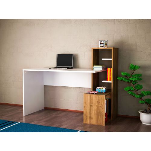 Woody Fashion Radni stol, Bijela boja Orah, Side - White, Walnut slika 2