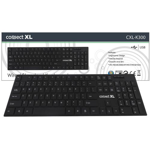 Connect XL Tipkovnica sa multimedijalnim tipkama, USB, SLIM, crna boja - CXL-K300 slika 1