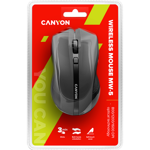 CANYON MW-5 2.4GHz wireless Optical Mouse with 4 buttons, DPI 800/1200/1600, Black, 122*69*40mm, 0.067kg slika 5
