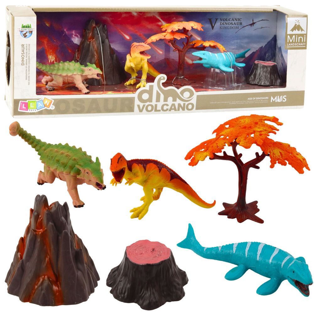 Set realističnih figurica dinosaura s vulkanskim drvetom, 6 komada slika 1