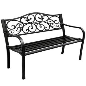 Vrtna klupa za terasu, metalna, s 3 sjedala, ukrašena, crna, 127x60x89 cm