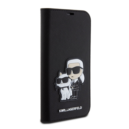 Maska Karl Lagerfeld Saffiano BP Nft Karl&amp;Choupette za iPhone 15 6.1 crna (KLBKP15SSANKCPK) slika 1