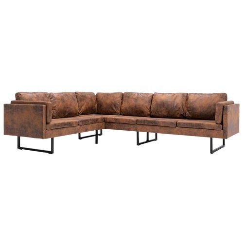 Kutna sofa od umjetne brušene kože smeđa slika 2