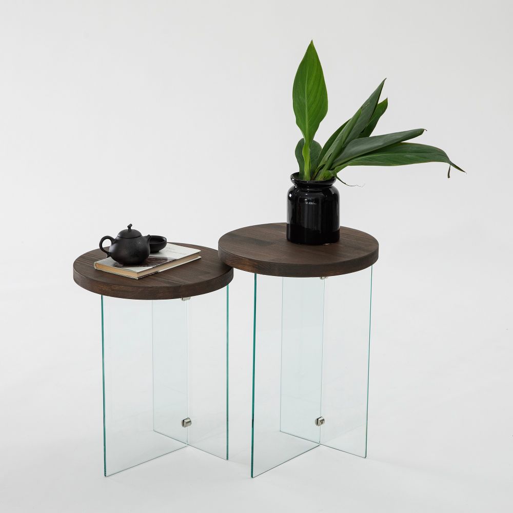 Set stolića za kafu Serenity 2 - Transparentni, Orah slika 1