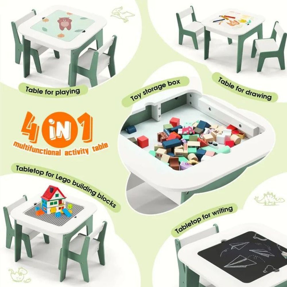 Kinder Home Multifunkcionalni 4U1 drveni dječiji sto sa dvije stolice, Forest slika 5