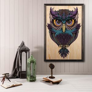 Wallity Drvena uokvirena slika, Owl Color Dream
