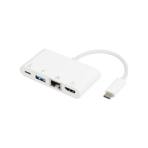 E-GREEN Adapter USB 3.1 tip C (M) - HDMI + USB3.0 + RJ45 + tip C (F) beli slika 1