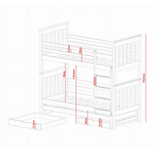 Drveni dečiji krevet na sprat Jarek sa tri kreveta i fiokom - svetlo drvo -200x90 cm OUTLET - oštećena ambalaža slika 2