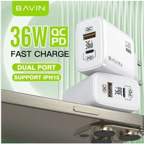 Bavin punjač 36W USB-A + USB-C bela slika 2