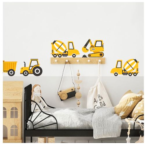Pastelowe zidne naljepnice građevinska vozila žute slika 4