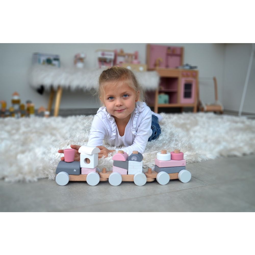 Label Label Drveni didaktički vozić za slaganje, Pink slika 5
